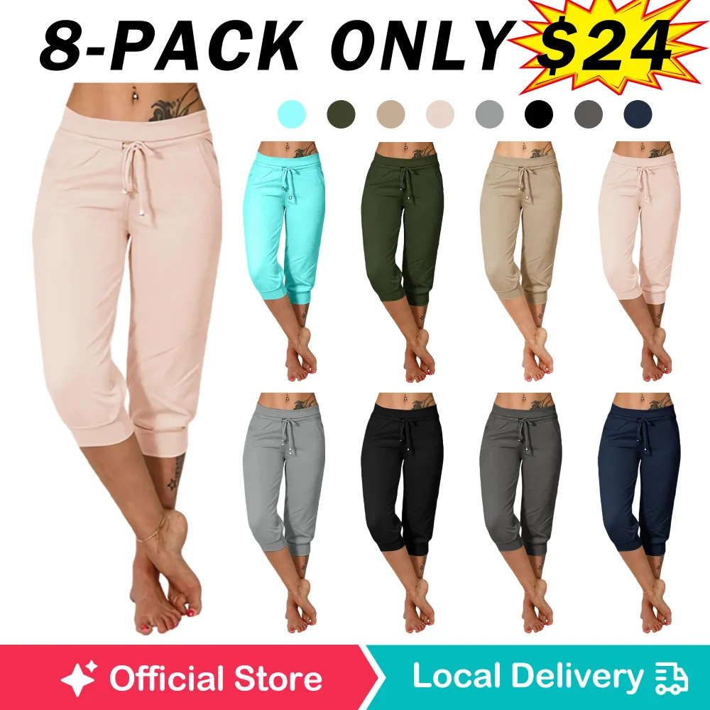 Hot Summer Sale Women's Drawstring Capri Pants with Pockets