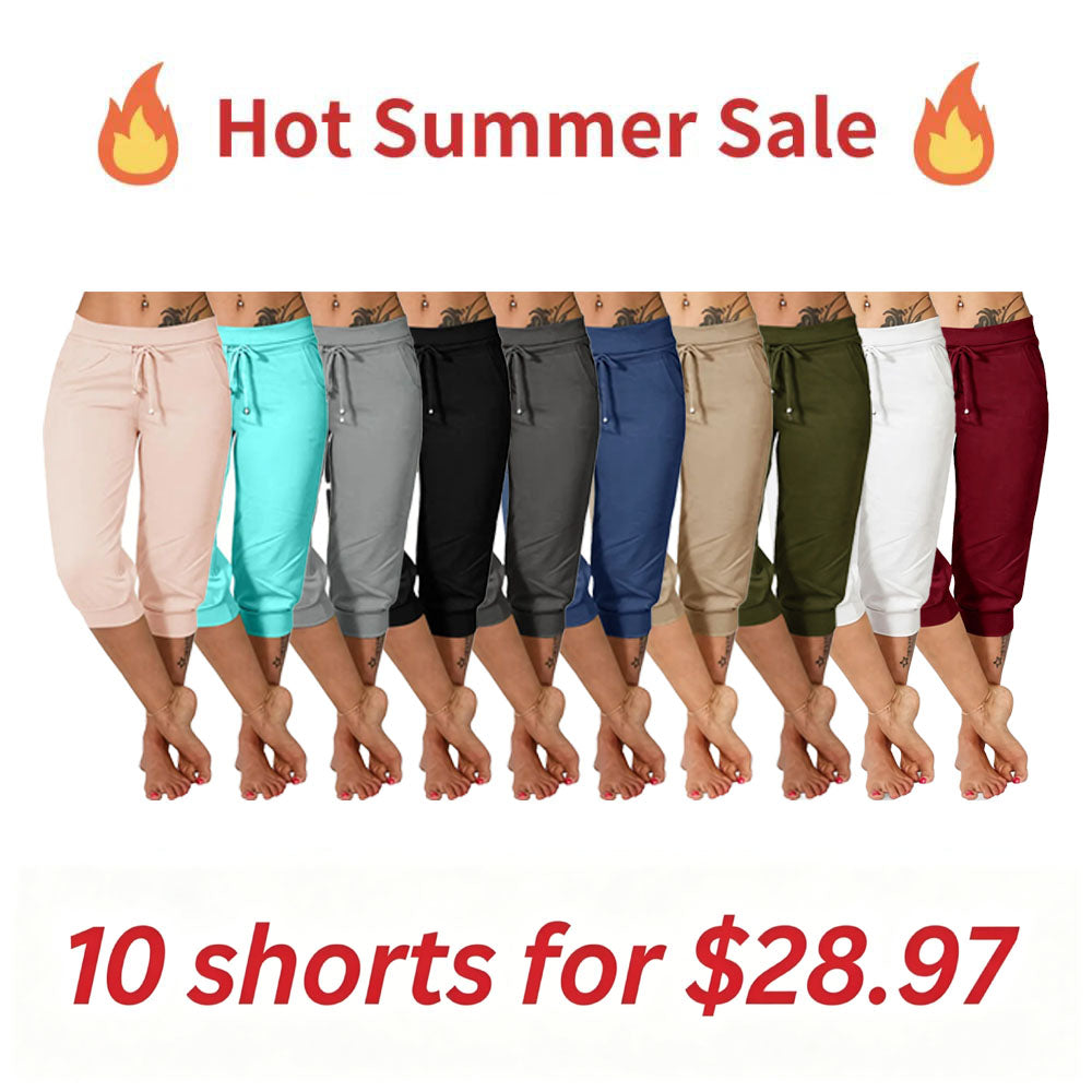 Hot Summer Sale Women's Drawstring Capri Pants with Pockets