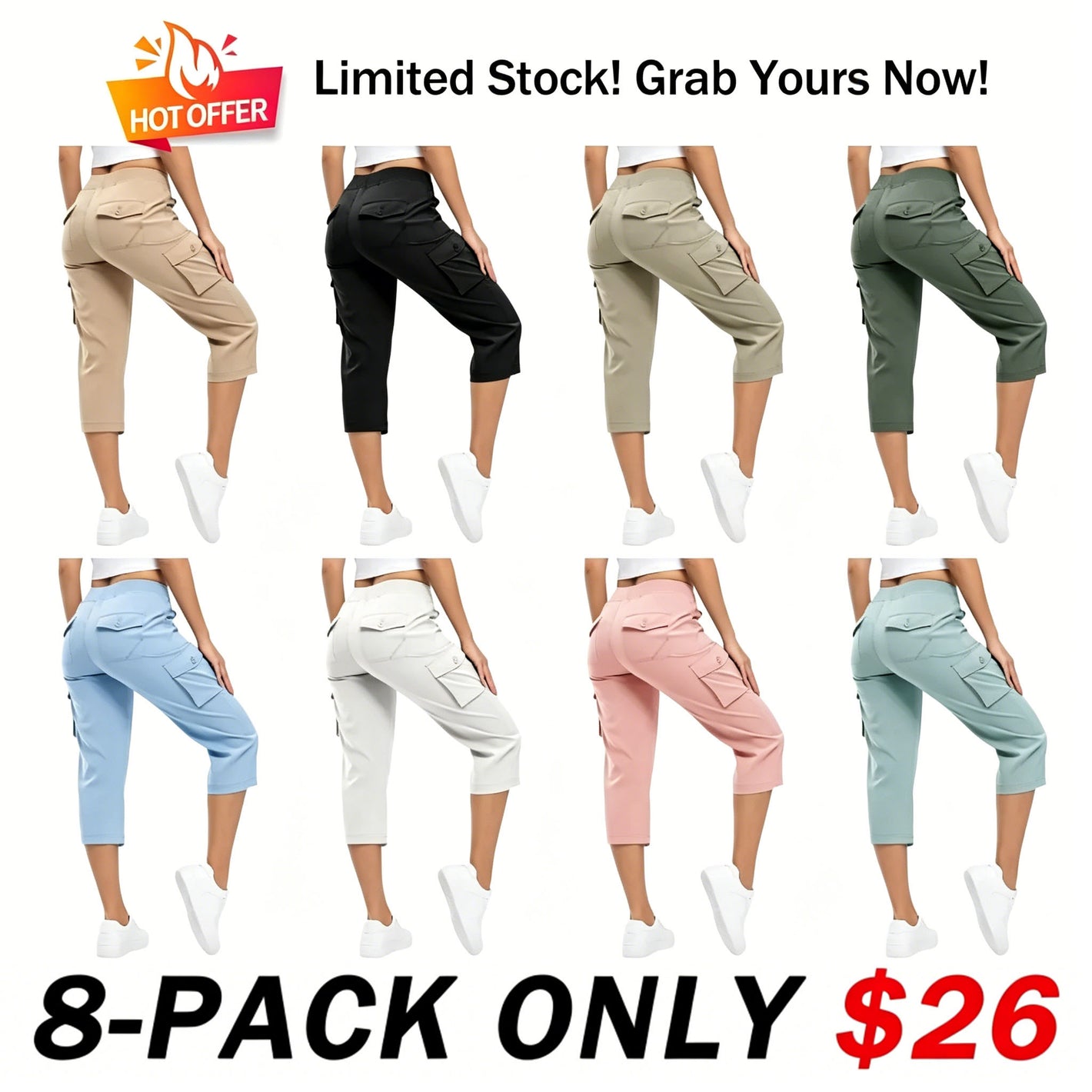 Hot Summer Sale Women's Drawstring Capri Pants with Pockets